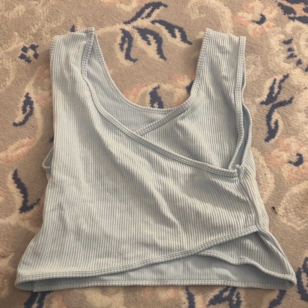 Buckle Light Blue Ribbed Crop Top